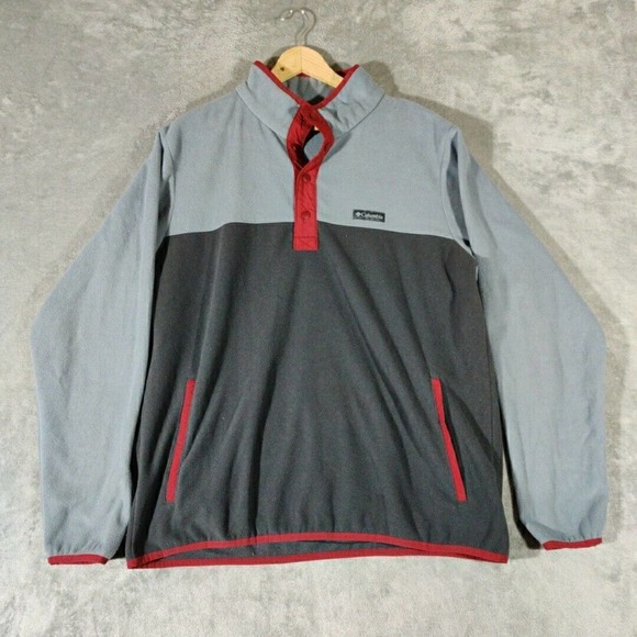 Columbia Fleece Mens Large Grey Maroon T Snap‎ Pullover Outdoors Gorpcore - Picture 1 of 7